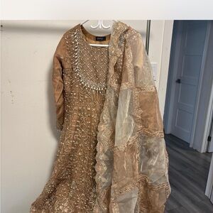 Embellished Brown and Gold Traditional Dress